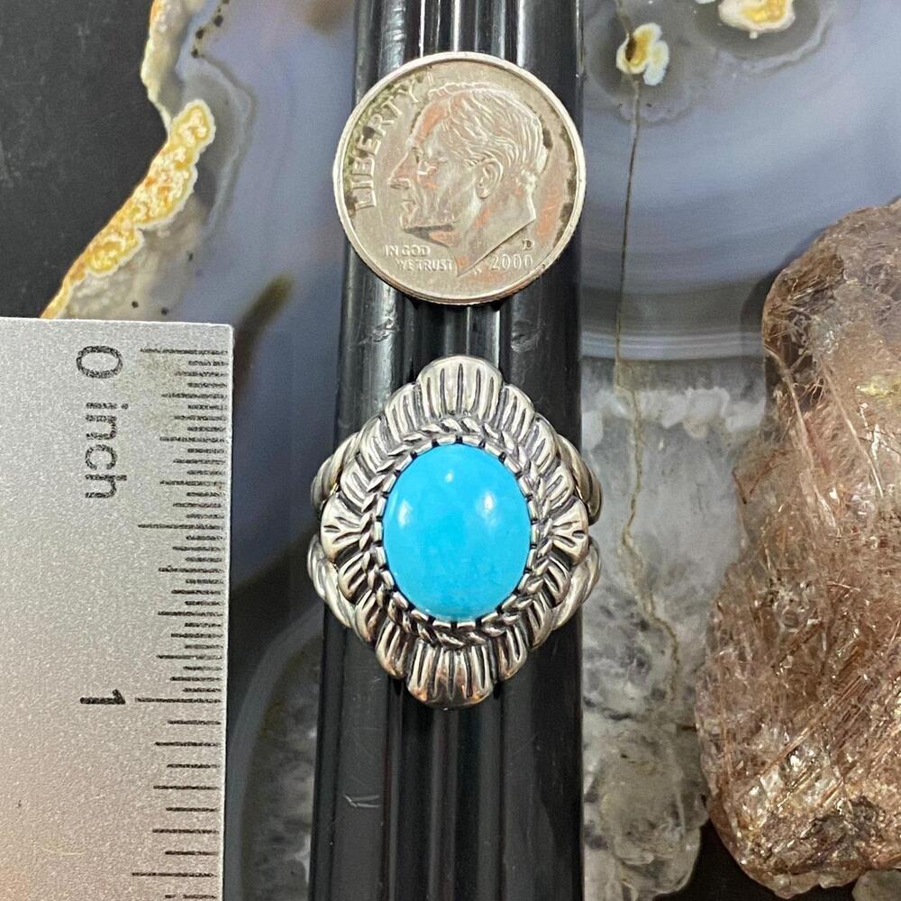 Carolyn Pollack Vintage Sterling Silver Oval Turquoise Decorated Ring For Women - Picture 9 of 10